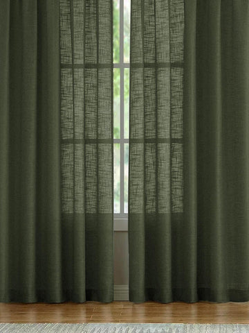 1pc Japanese-Style Sheer Linen-Like Cross-Striped Curtain, Suitable For Bedroom, Living Room And Various Occasions